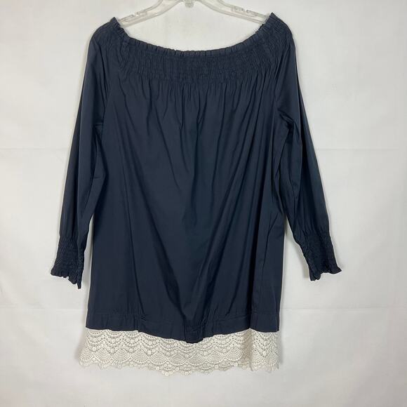 ZARA Off-Shoulder Boho Blue Shift Crochet Hem Dress Size S - Picture 6 of 11